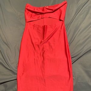 Pink strapless mini neon dress